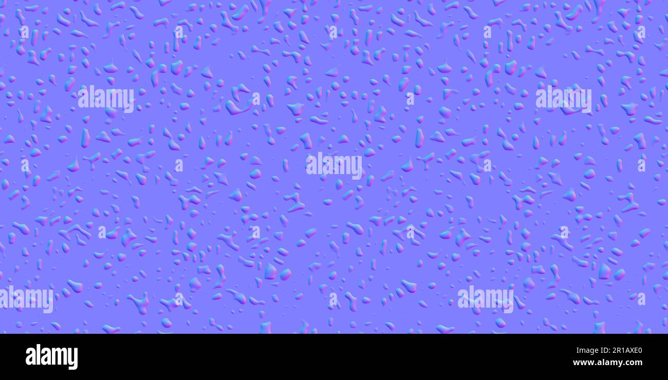 Seamless normal map water droplets background texture. Condensation, liquid splatter or rain drops pattern. High resolution bump mapping 8k material s Stock Photo