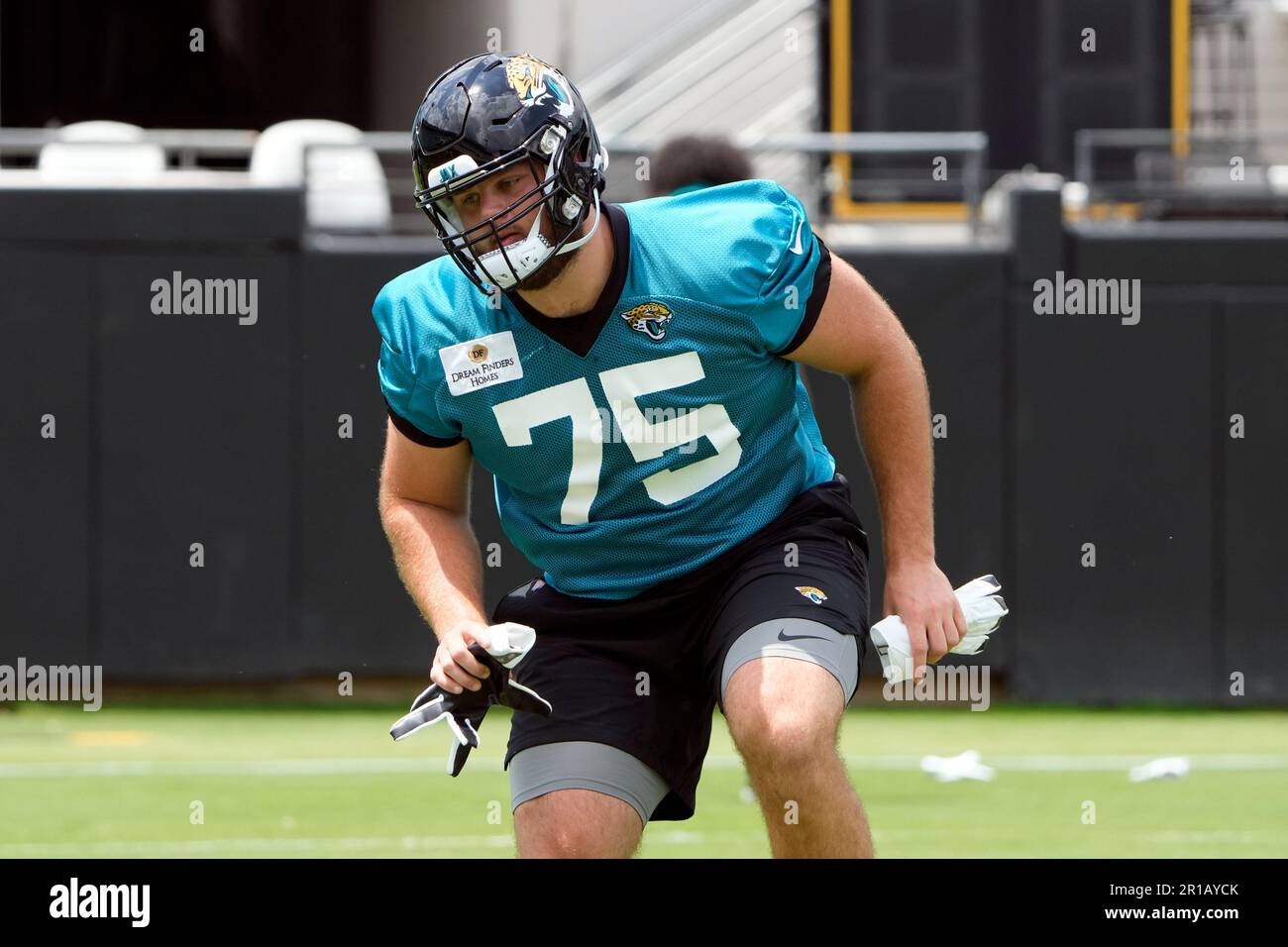 Jacksonville Jaguars guard Cooper Hodges (75) goes against Jacksonville  Jaguars guard Samuel Jackson, right, in a drill during the NFL football  team's rookie camp, Saturday, May 13, 2023, in Jacksonville, Fla. (AP