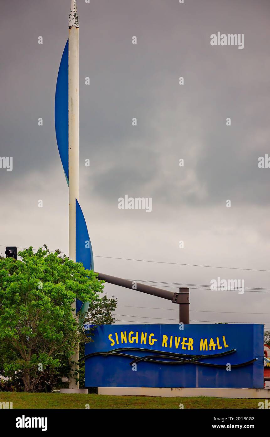The Singing River Mall sign still stands nearly a decade after its