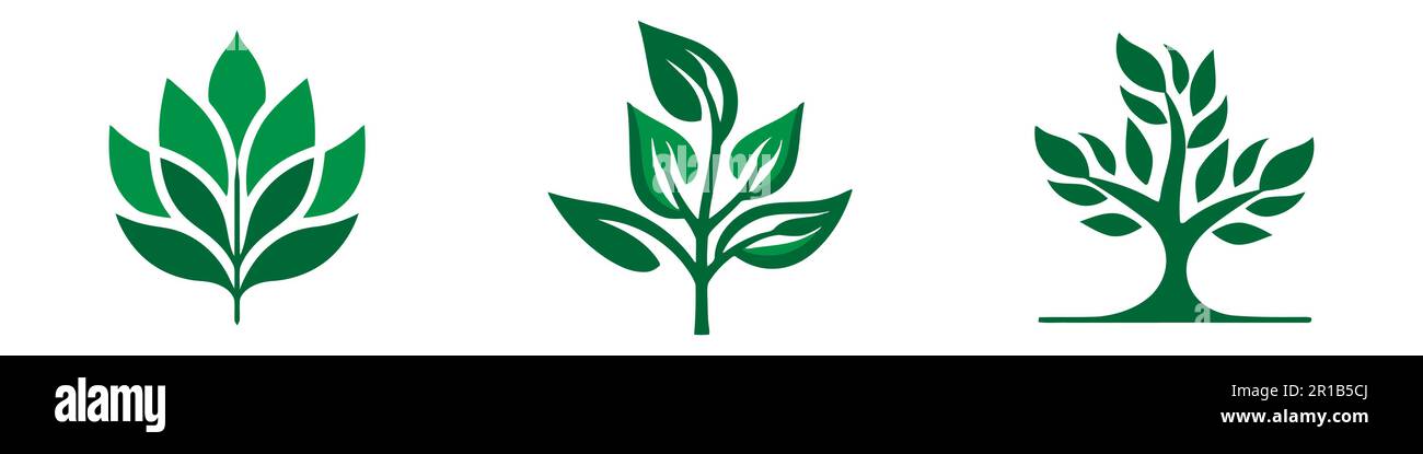 Green leaf icons set on white background. Vector illustration Stock ...