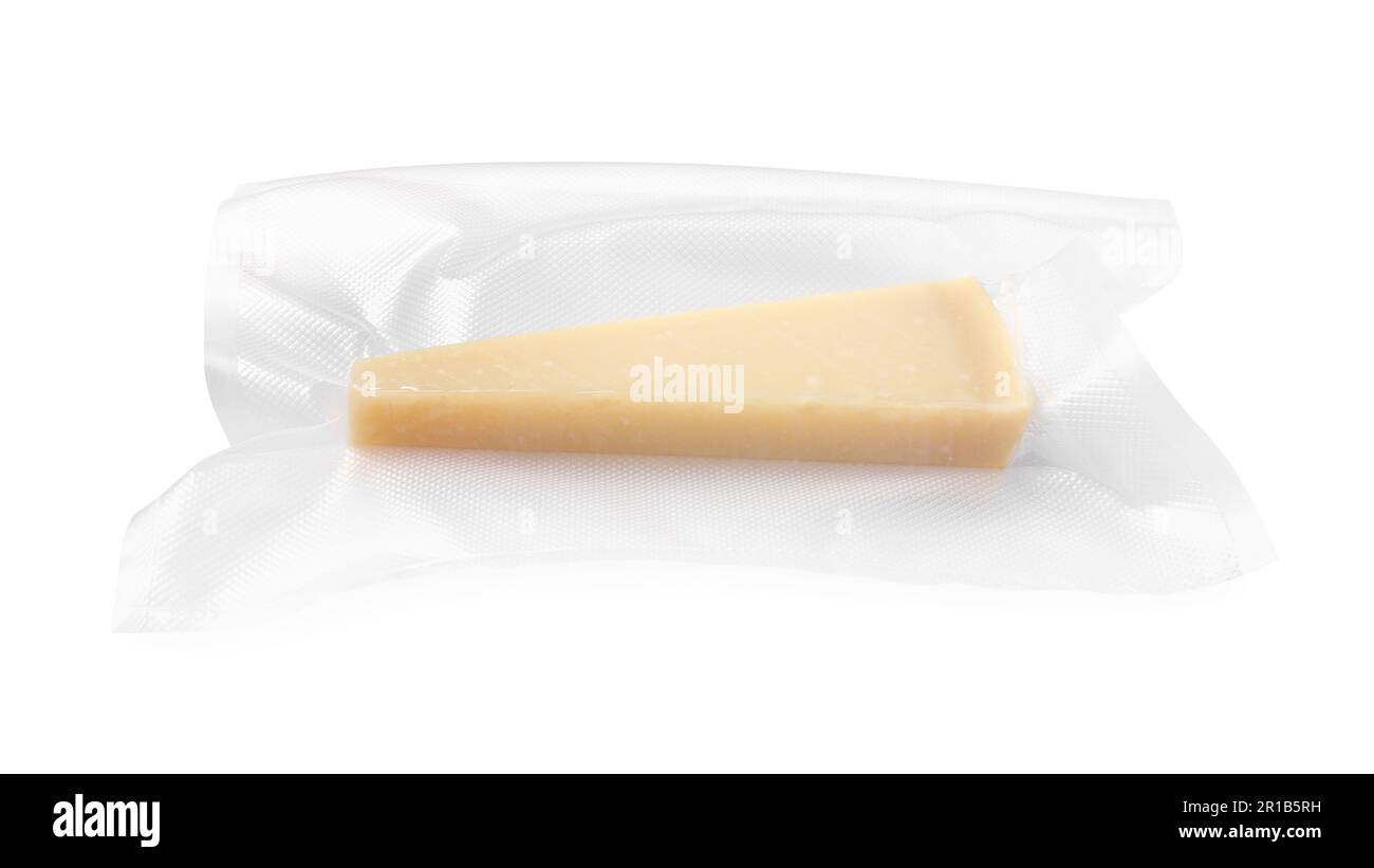 Cheese in vacuum pack isolated on white Stock Photo Alamy