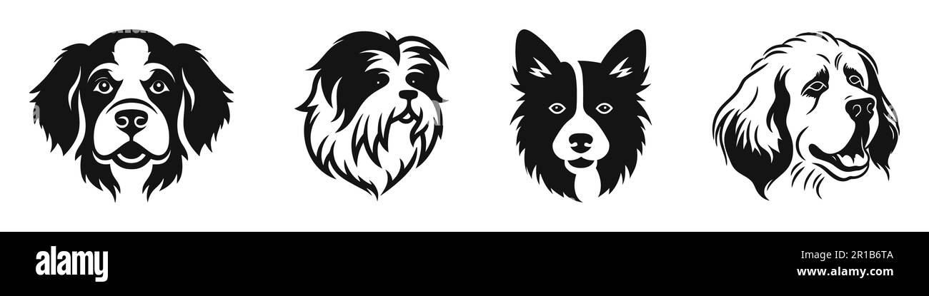 View of Collection of cute dogs. Dog logo, icon. Vector illustration isolated ...