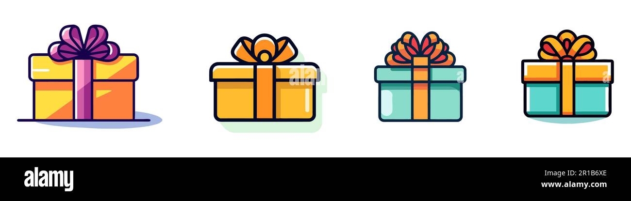 Vector set of different gift boxes. Flat design. White background Stock ...