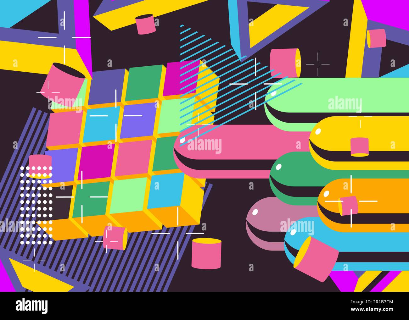Abstract psychodelic background with geometric shapes. Retro banner and ...