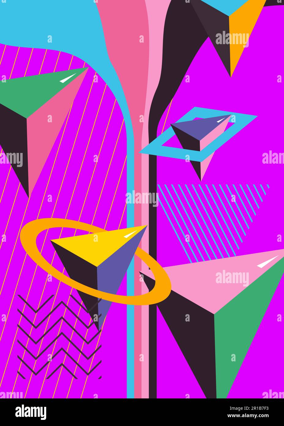Abstract psychodelic background with geometric shapes. Retro banner and ...