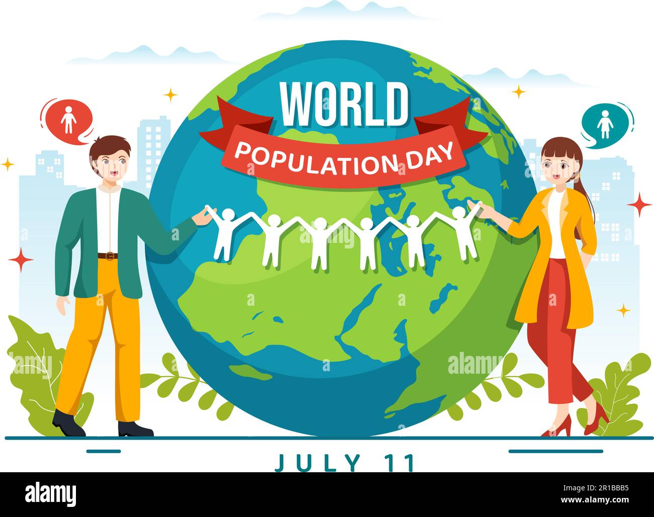 World Population Day Vector Illustration on 11th July To Raise Awareness Of Global Populations Problems in Flat Cartoon Hand Drawn Templates Stock Vector