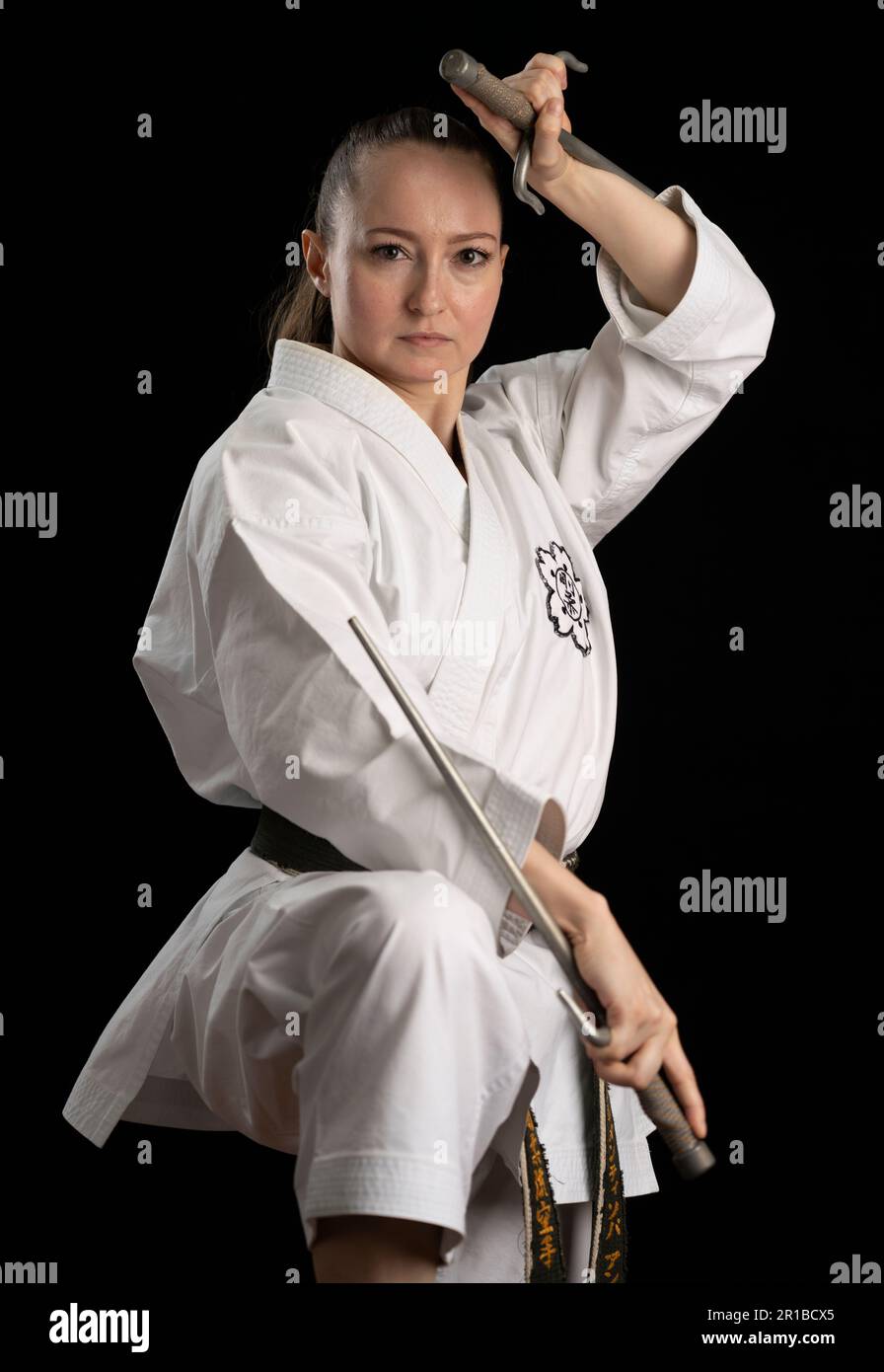 Karate champion Andrea Klementisová training in  Motobu, Okinawa, Japan Stock Photo
