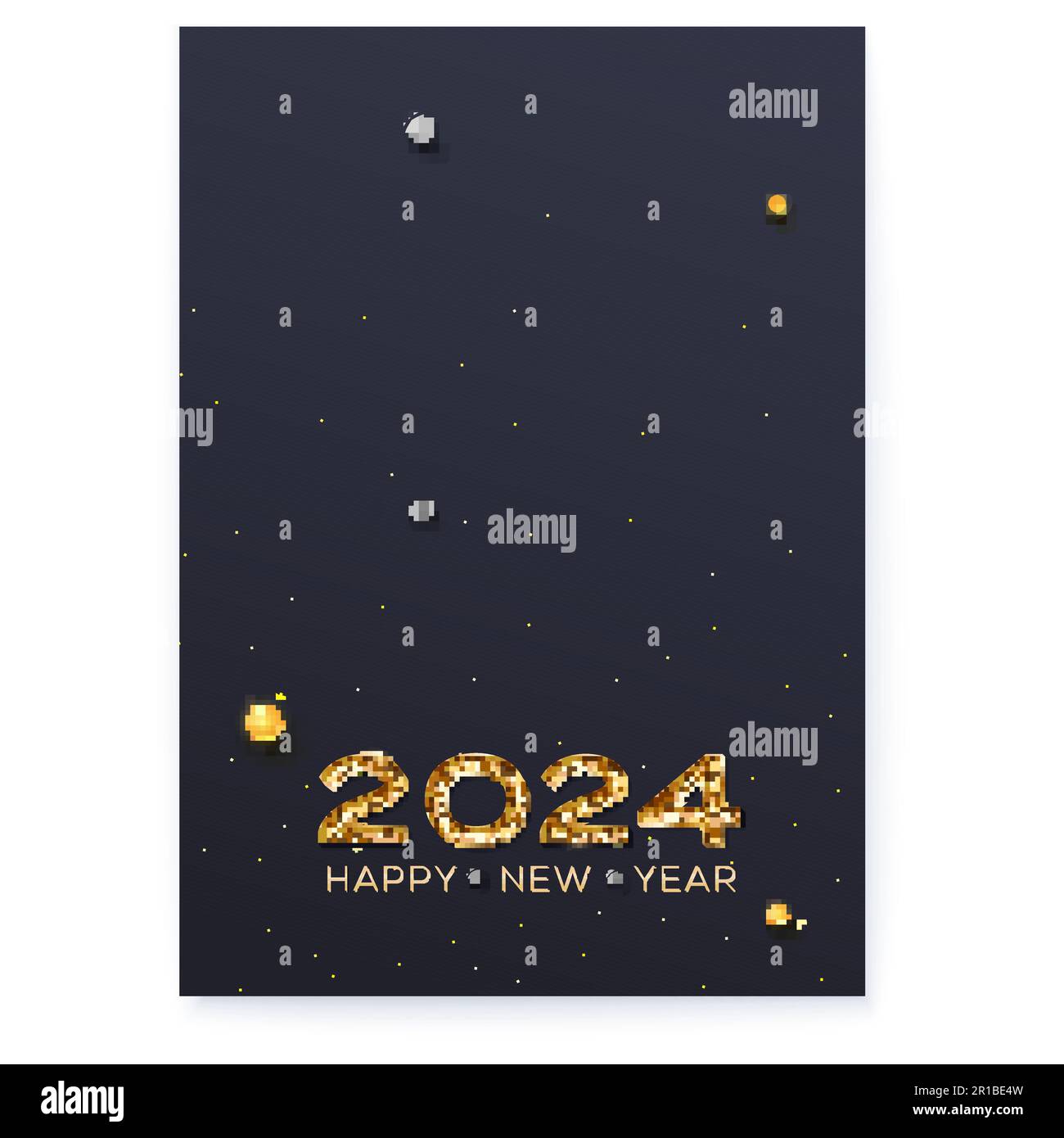 Happy New Year 2024. Glittering numbers decorated pearls and shimmering