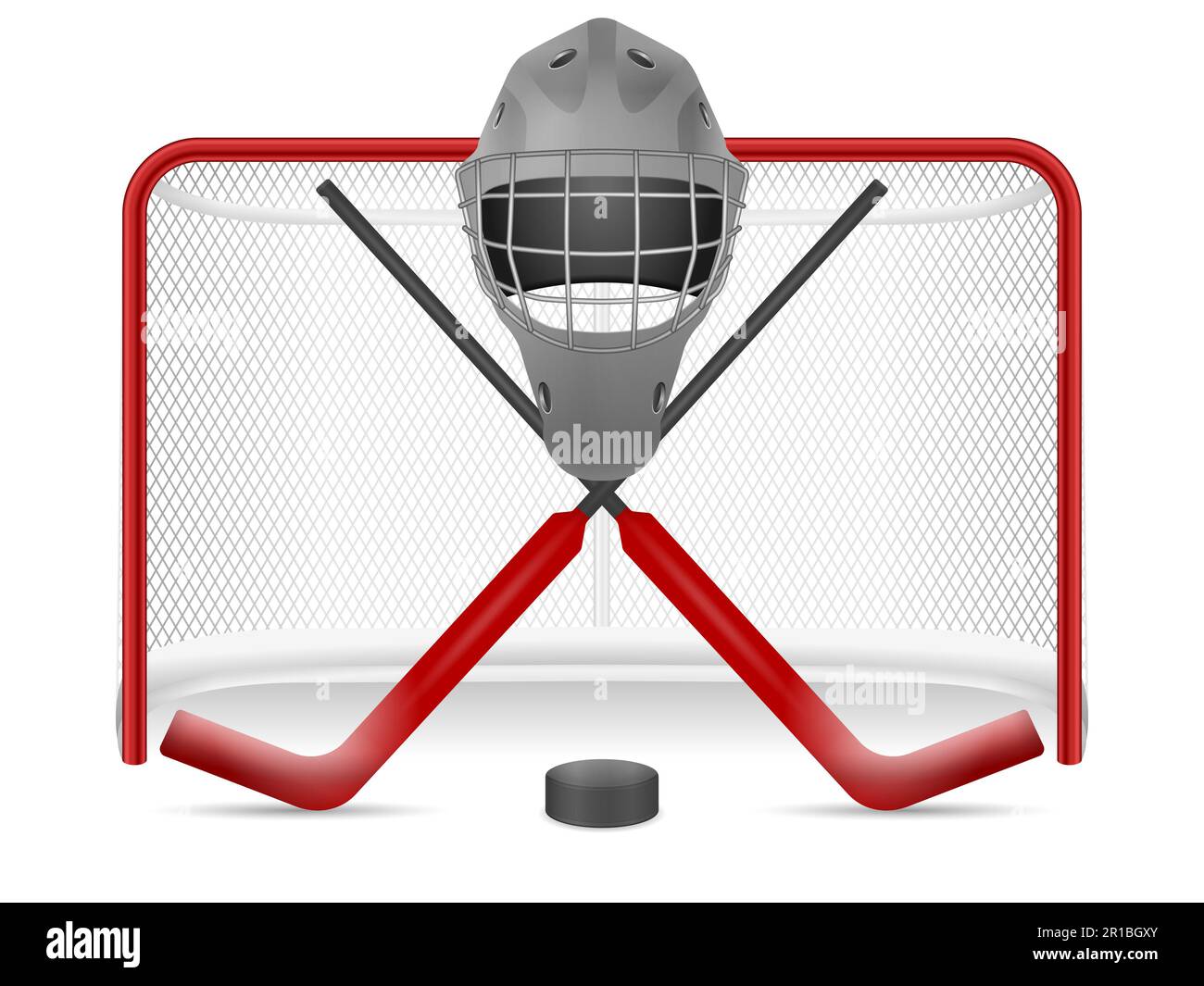 Hockey goal with a stick and a puck, color vector illustration in