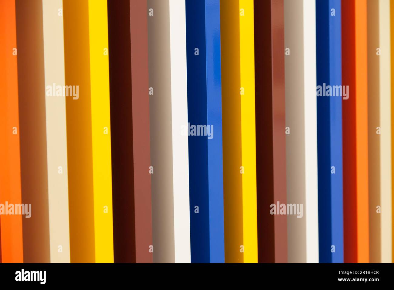 Several colors in prospective painted on wood columns Stock Photo