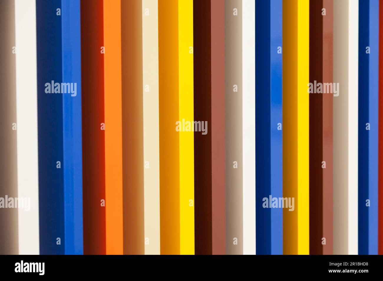 Several colors in prospective painted on wood columns Stock Photo