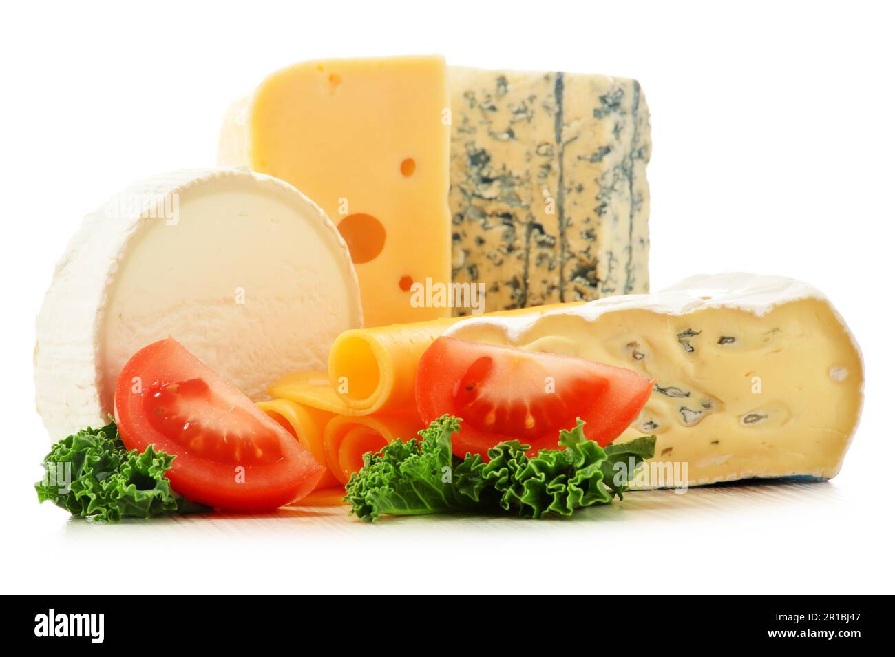 Different sorts of cheese isolated on white background Stock Photo