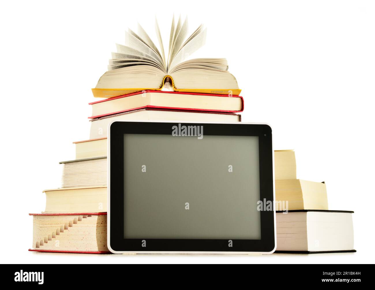 Composition with books and tablet computer isolated on white background Stock Photo