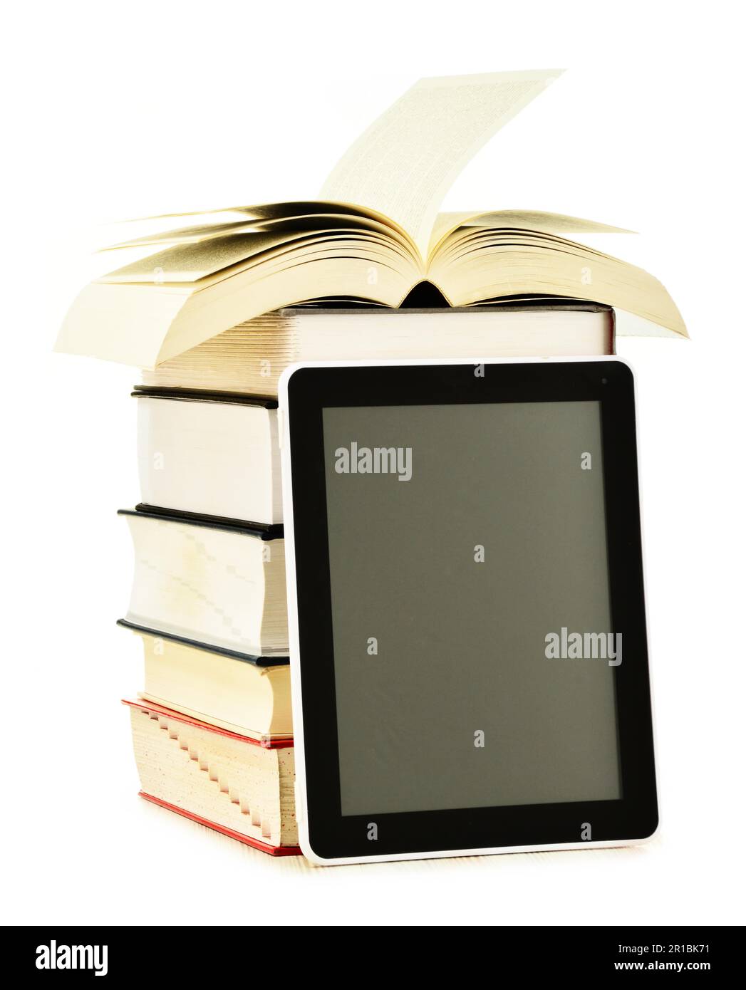 Composition with books and tablet computer isolated on white background Stock Photo
