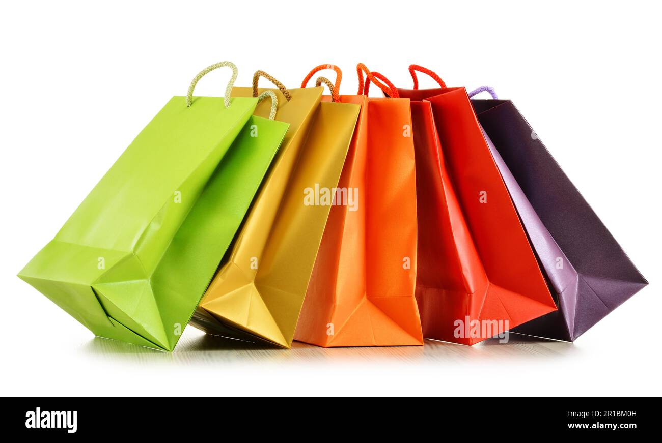 Colorful paper shopping bags isolated on white background Stock Photo ...