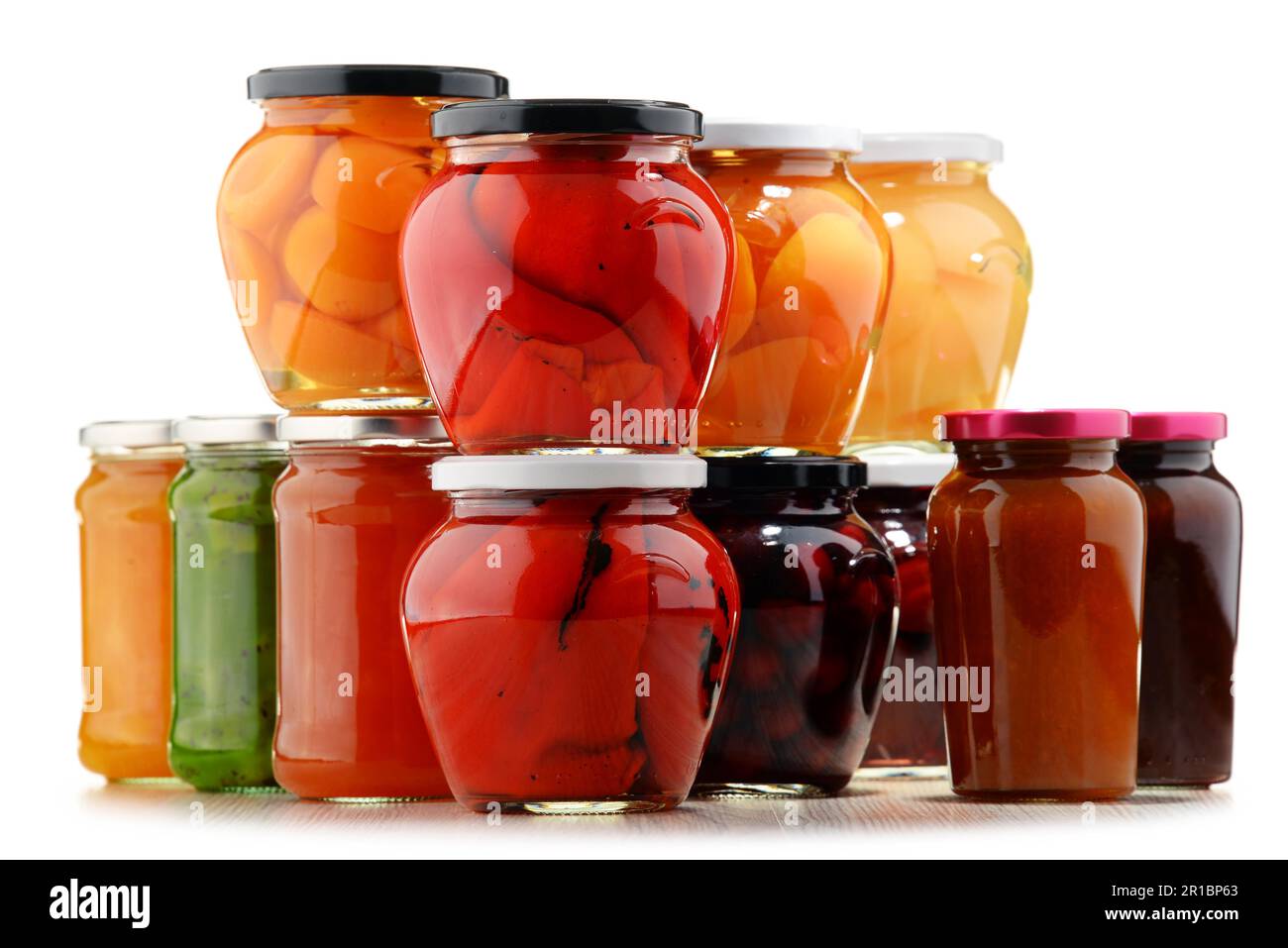Jars with fruity compotes and jams. Preserved fruits Stock Photo Alamy