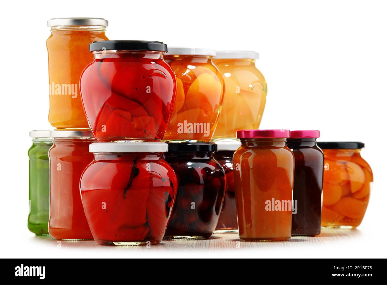 Jars with fruity compotes and jams. Preserved fruits Stock Photo Alamy