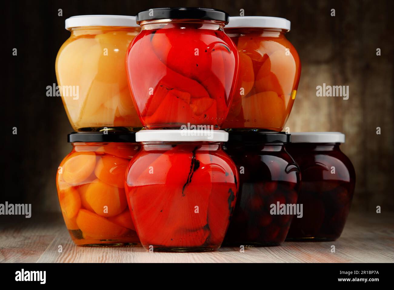 Jars with fruity compotes and jams. Preserved fruits Stock Photo Alamy