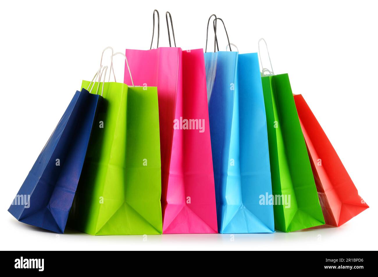 Colorful paper shopping bags isolated on white background Stock Photo ...