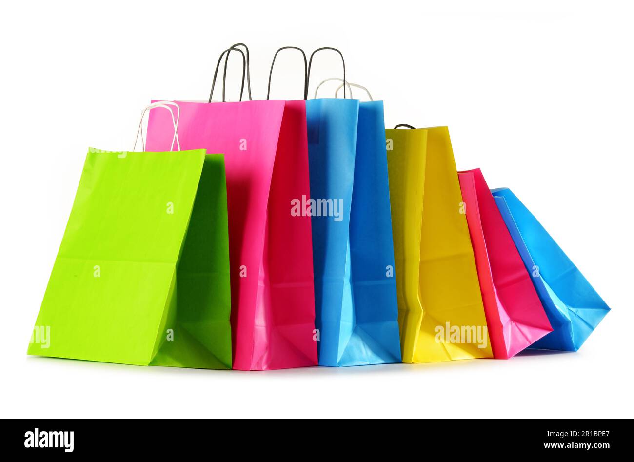 Colorful paper shopping bags isolated on white background Stock Photo ...