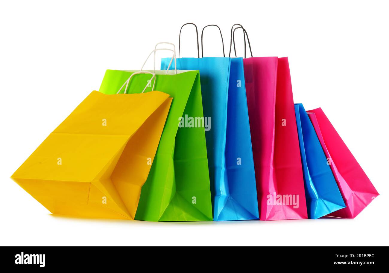 Colorful paper shopping bags isolated on white background Stock Photo ...
