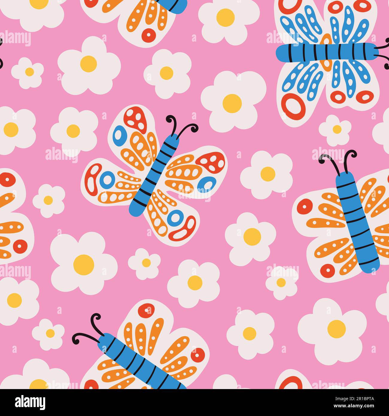 Cute butterflies seamless pattern. Flying insects vector flat
