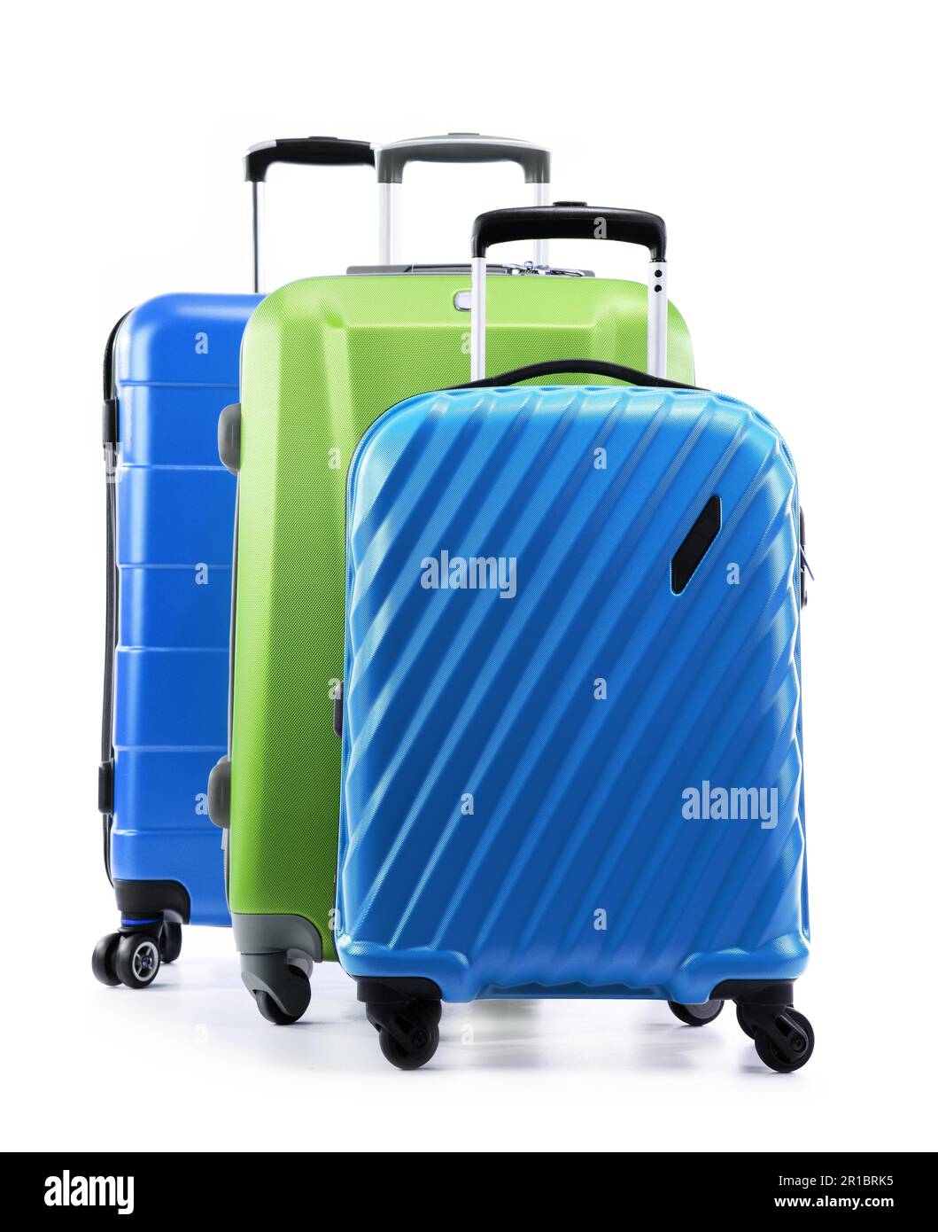 Plastic suitcases isolated on white background Stock Photo Alamy
