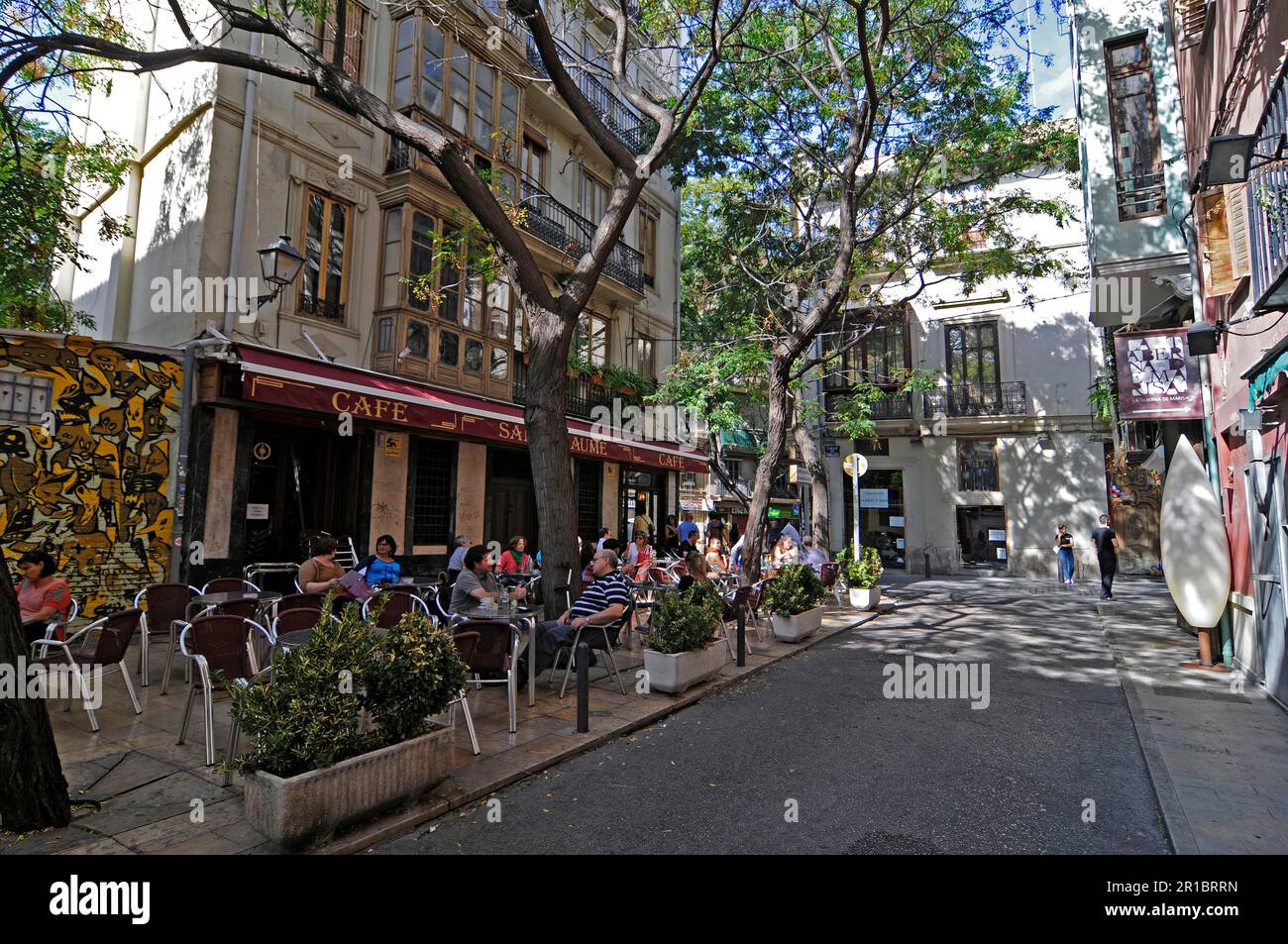 Street cafe, sidewalk cafe, restaurant, Barrio del Carmen, district, Valencia, Spain Stock Photo