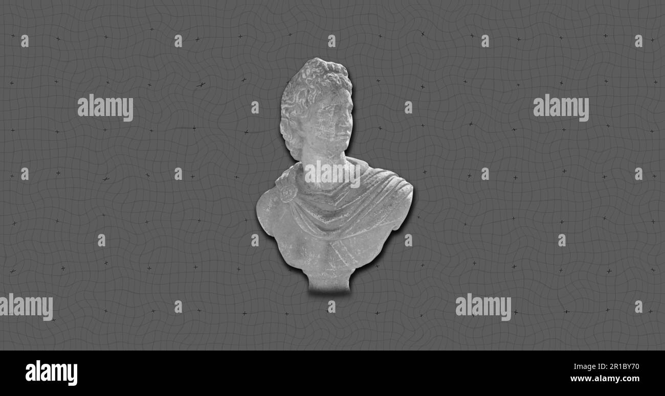 Composition of antique sculpture bust on grey background Stock Photo