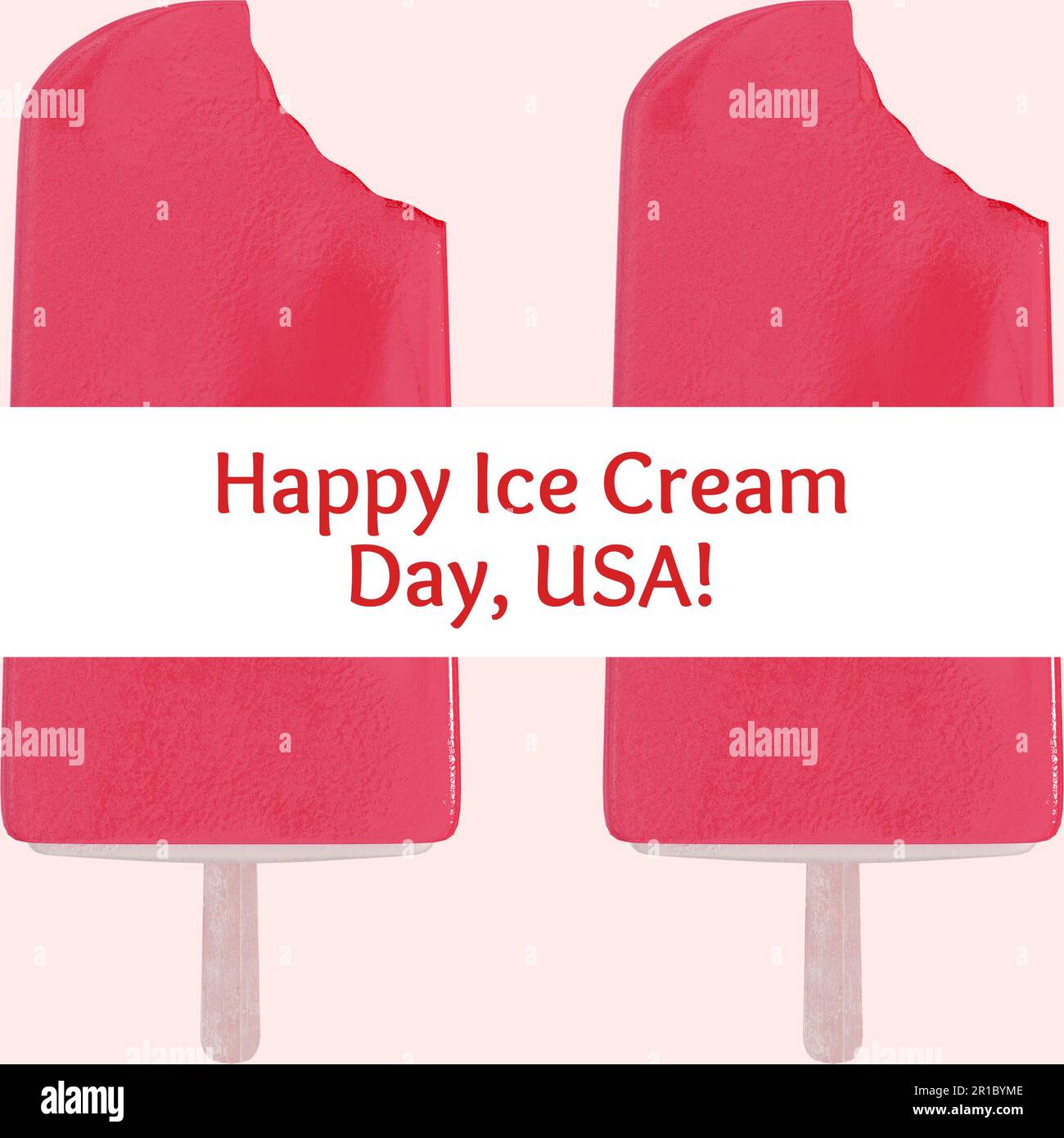 Composition of happy ice cream day text over red ice cream Stock Photo