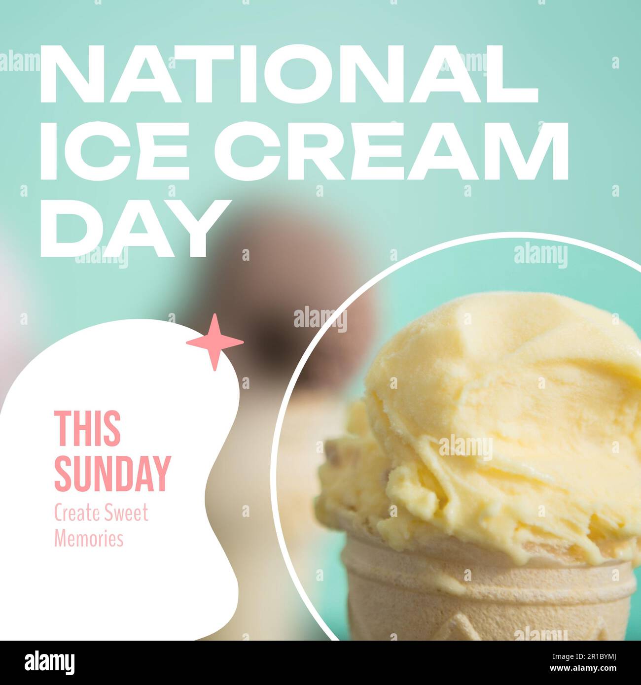 Composition of national ice cream day text over ice cream on green background Stock Photo