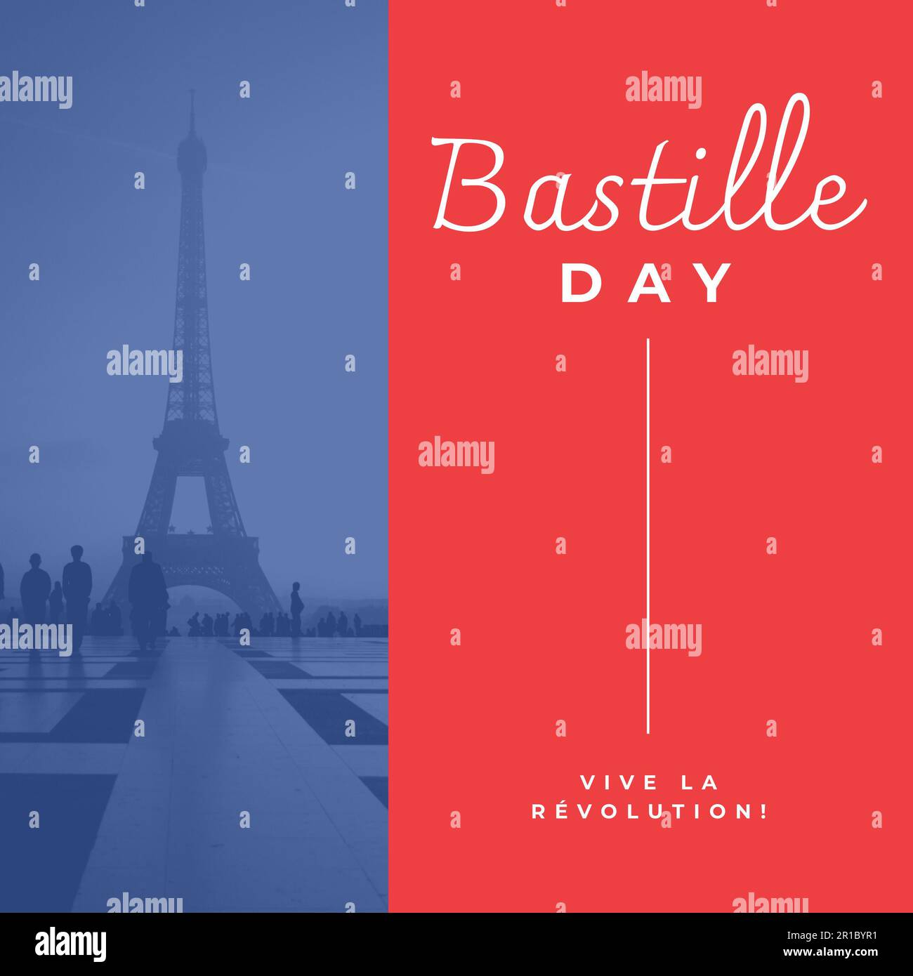 Composition of bastille day text over eiffel tower on red and blue background Stock Photo