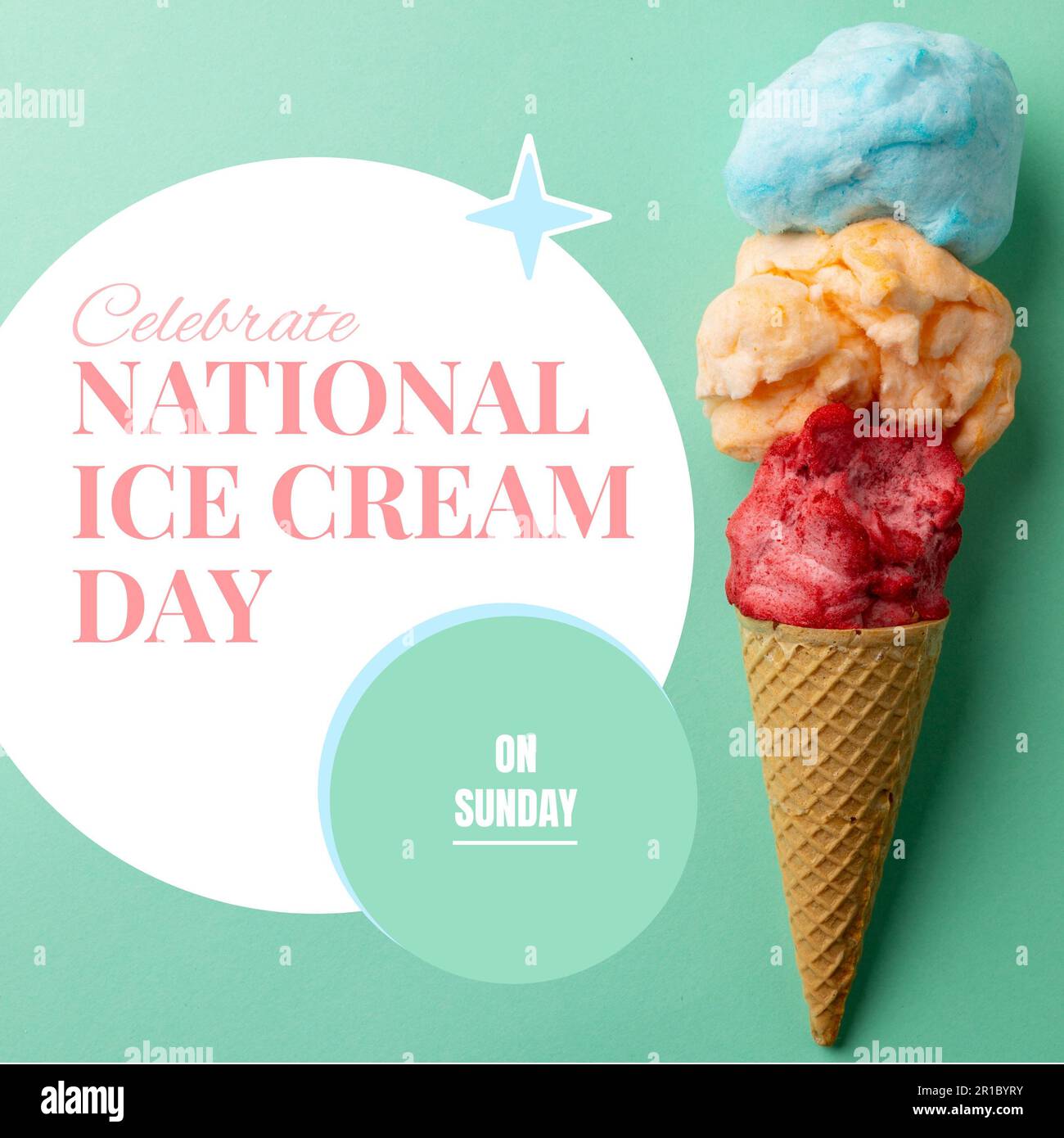Composition of national ice cream day text over ice cream on green background Stock Photo