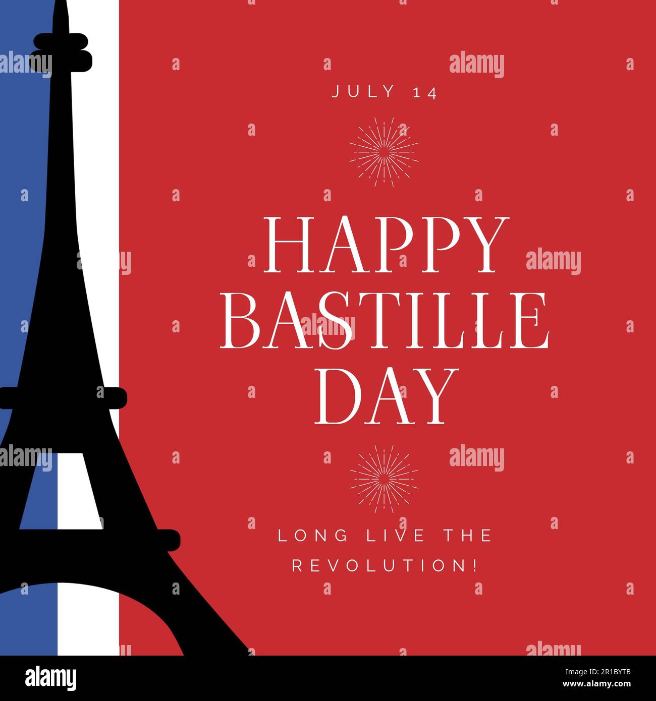 Composition of happy bastille day text over flag of france and eiffel tower Stock Photo