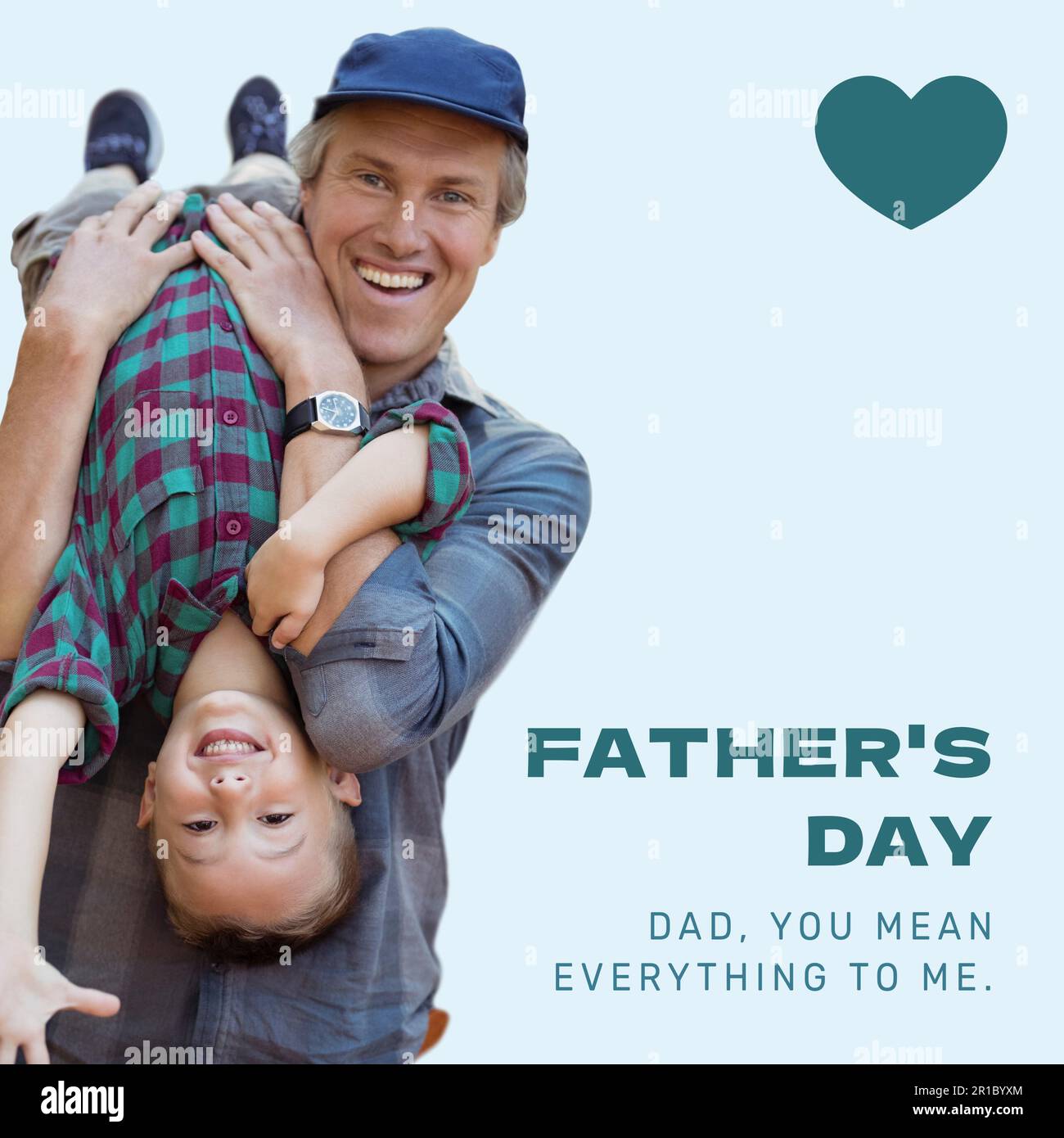 Composition of father's day text over caucasian father with son playing Stock Photo