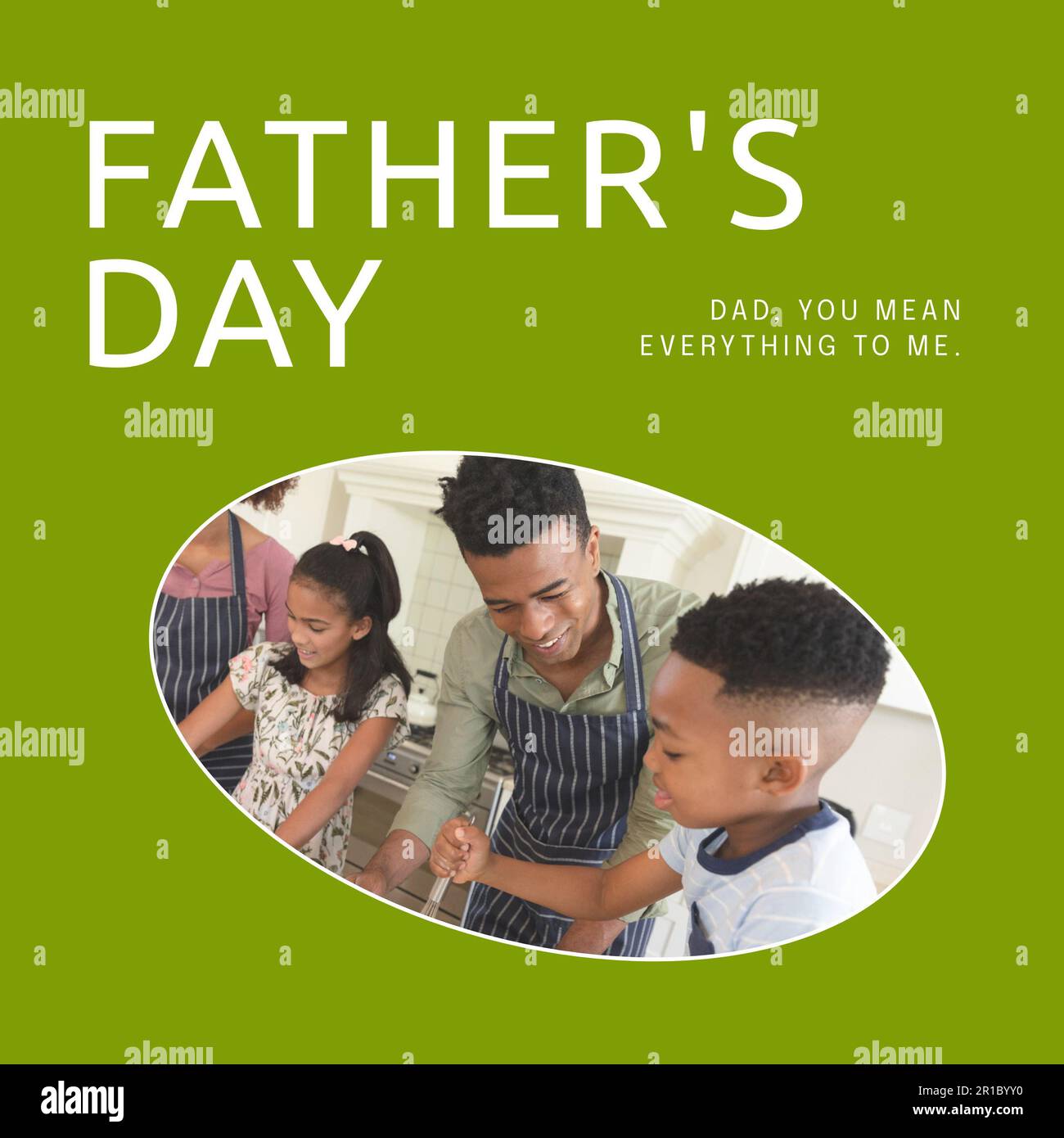 Composition of father's day text over african american couple with son and daughter baking Stock Photo