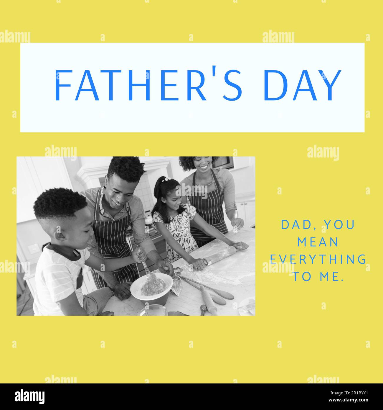Composition of father's day text over african american couple with son and daughter baking Stock Photo
