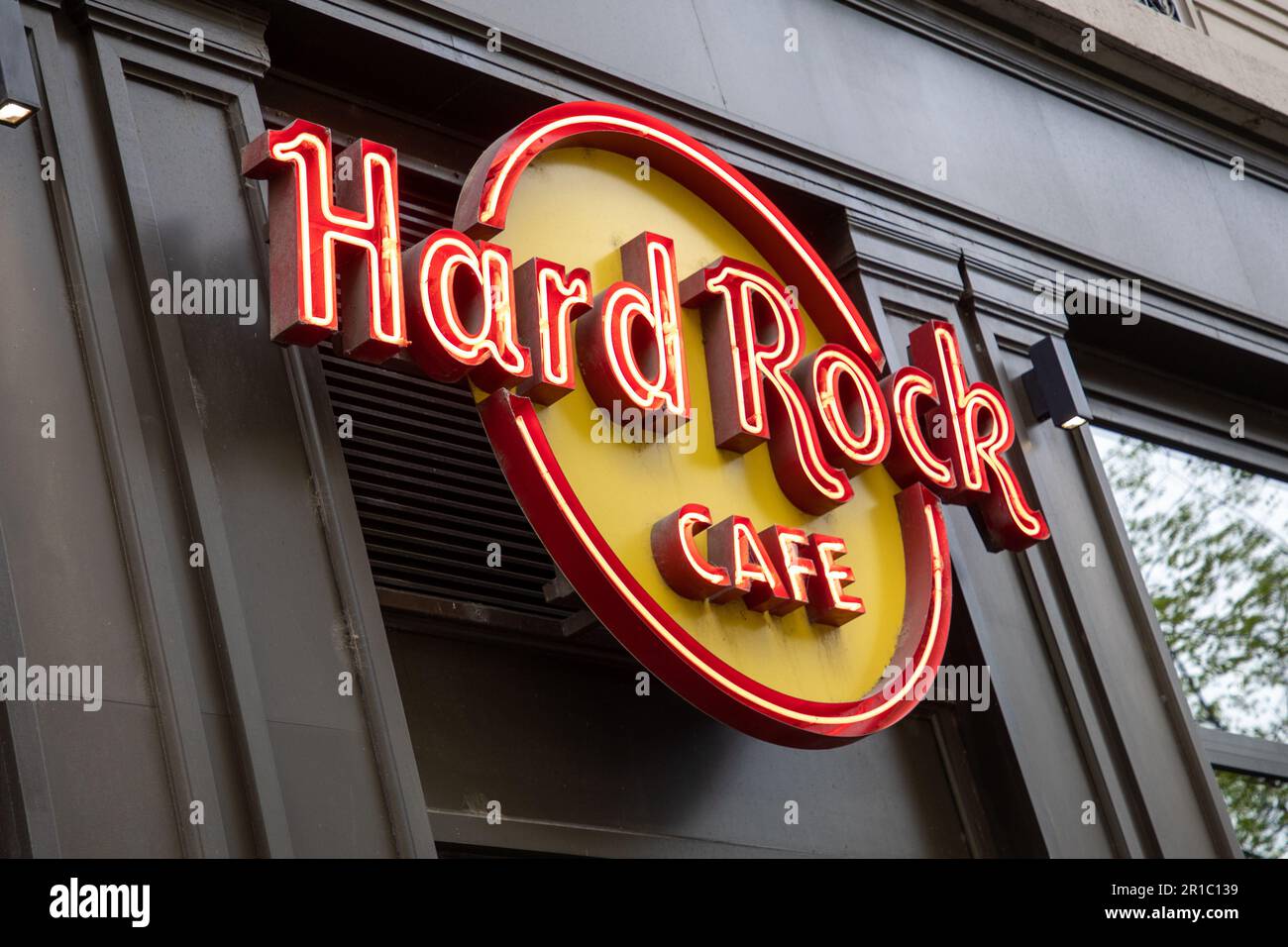 lyon , Aura France - 04 20 2023 : Hard Rock Cafe International signboard logo brand and text sign chain of theme restaurants in world Stock Photo