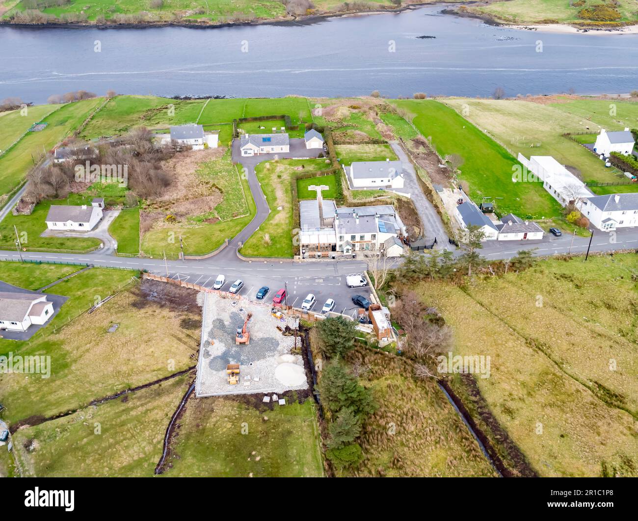 TEELIN, COUNTY DONEGAL, IRELAND - MARCH 29 2023 - The construction work next to the Rusty Mackerel is progressing. Stock Photo