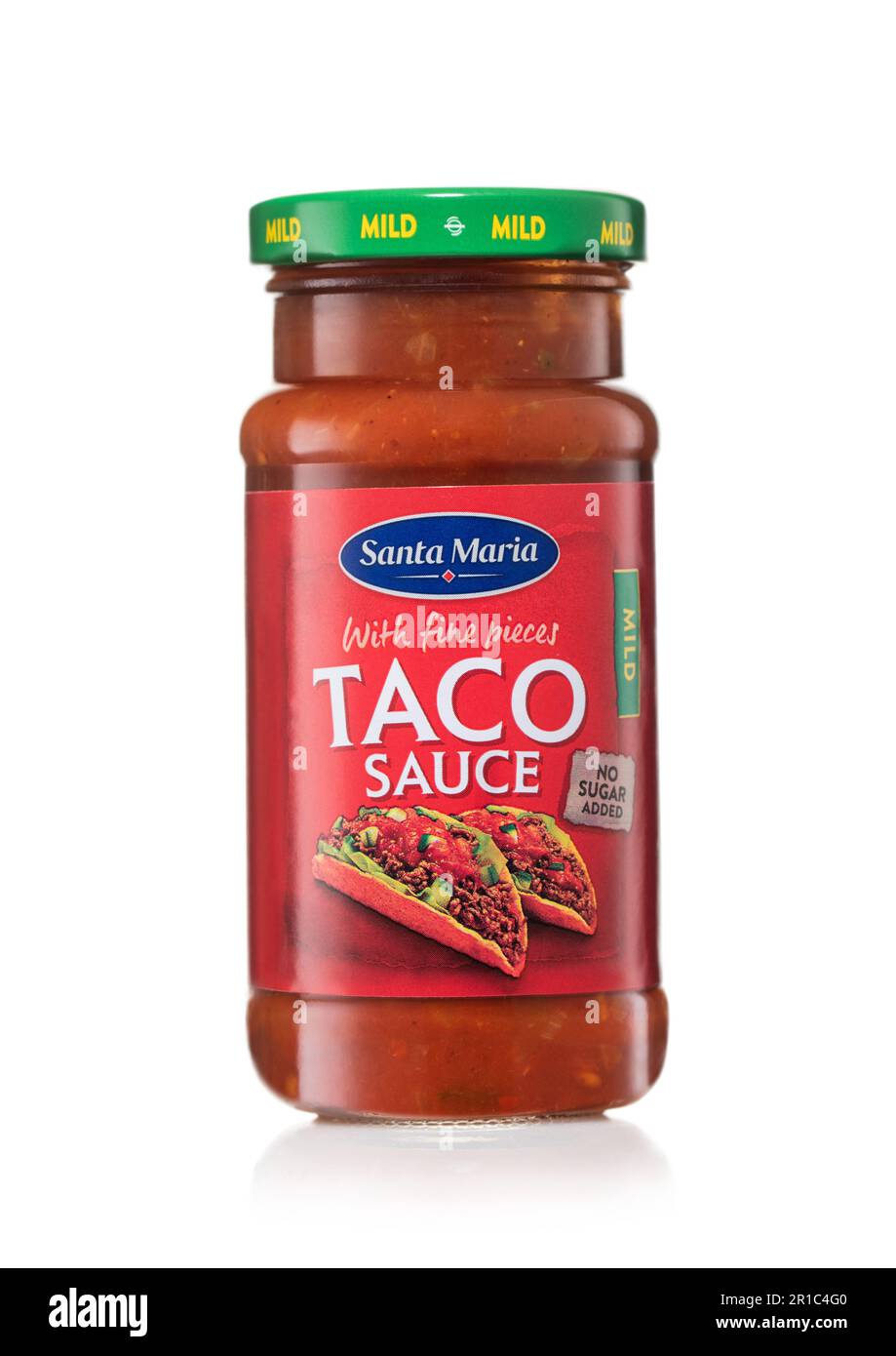 LONDON,UK - APRIL 12, 2023: Santa Maria taco medium sauce on white. Stock Photo