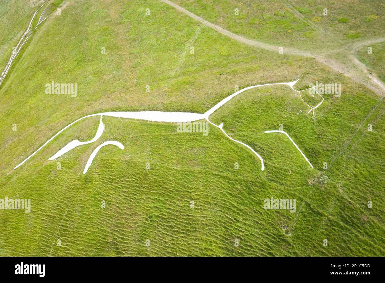 Aerial view to legendary Uffington White Horse in England Stock Photo