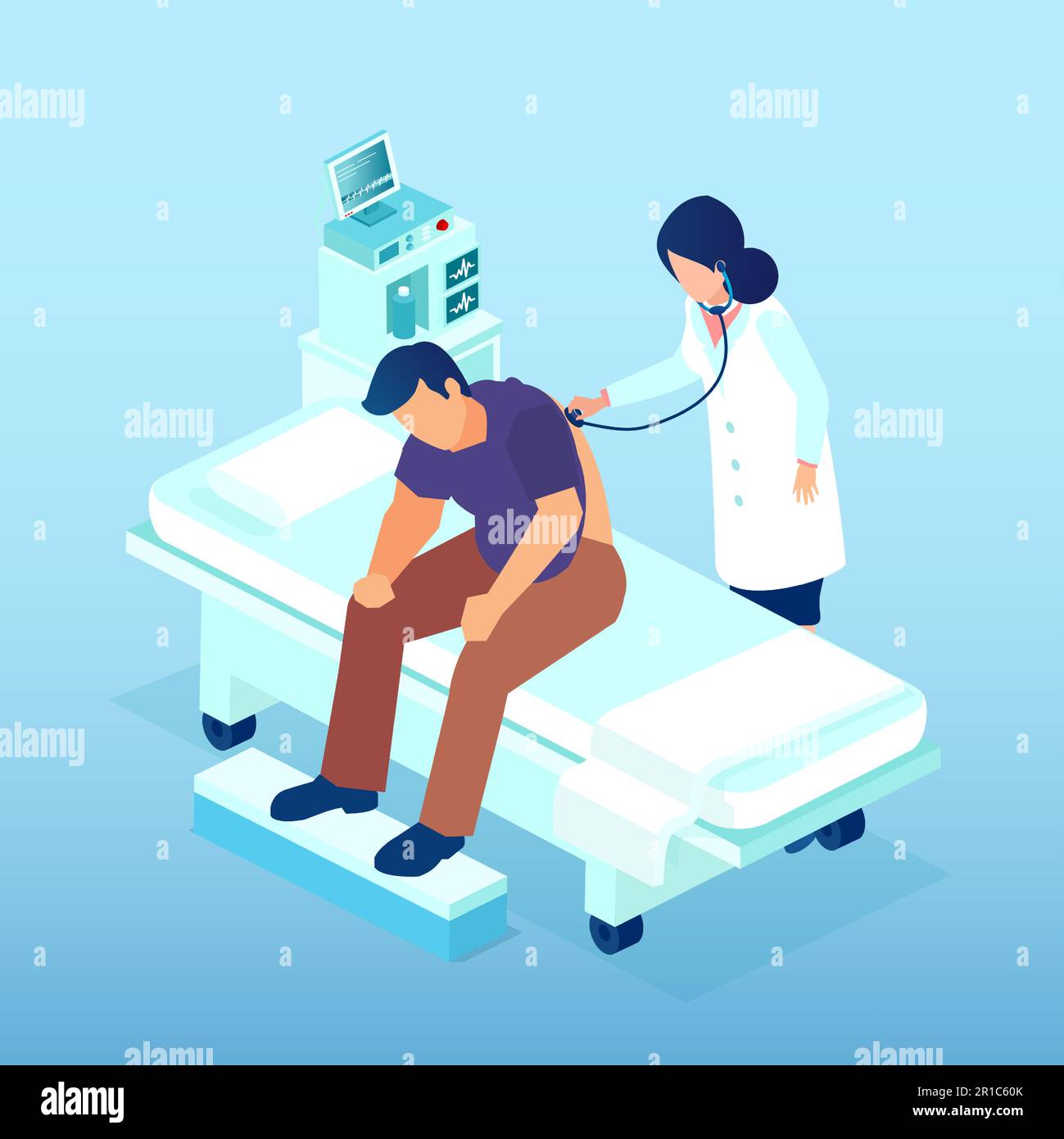 Vector of a female doctor examining a patient listening to the lungs and heart Stock Vector