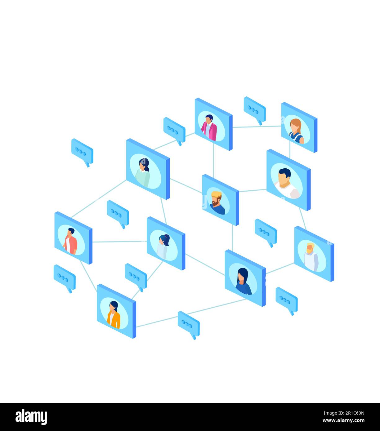 Network of people communicating via social media app Stock Vector