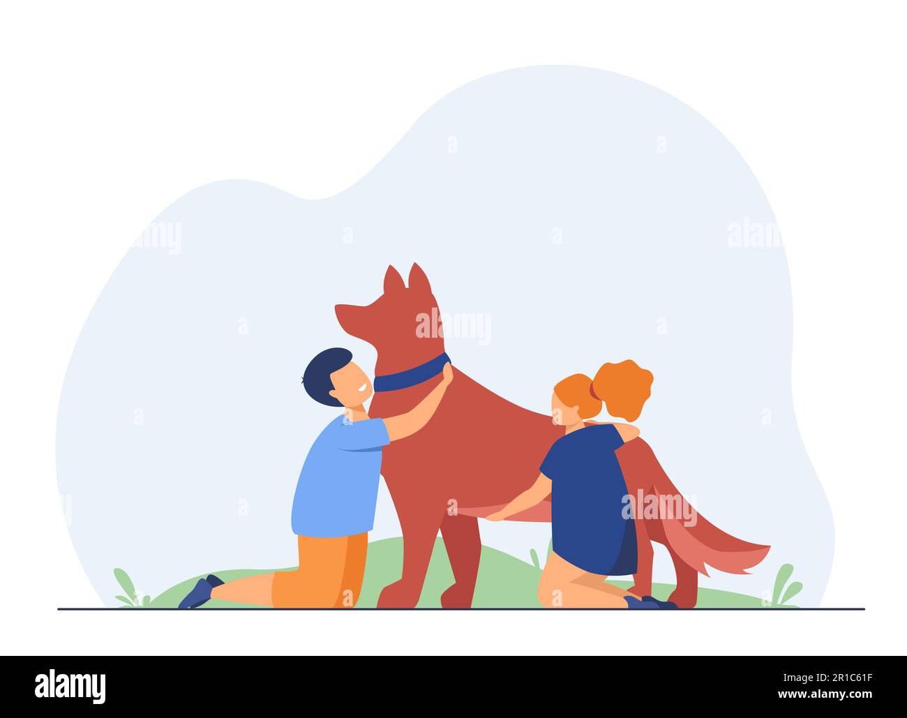 Two happy kids playing with dog outdoors Stock Vector Image & Art - Alamy