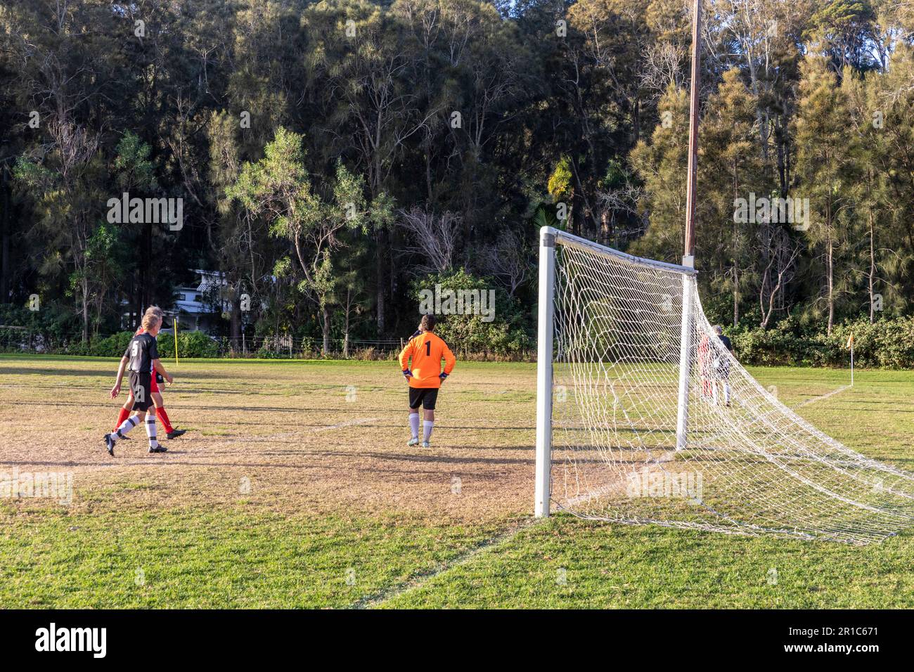 Grassroots football in Sydney Australia over 45's mens football soccer game in Australia Stock