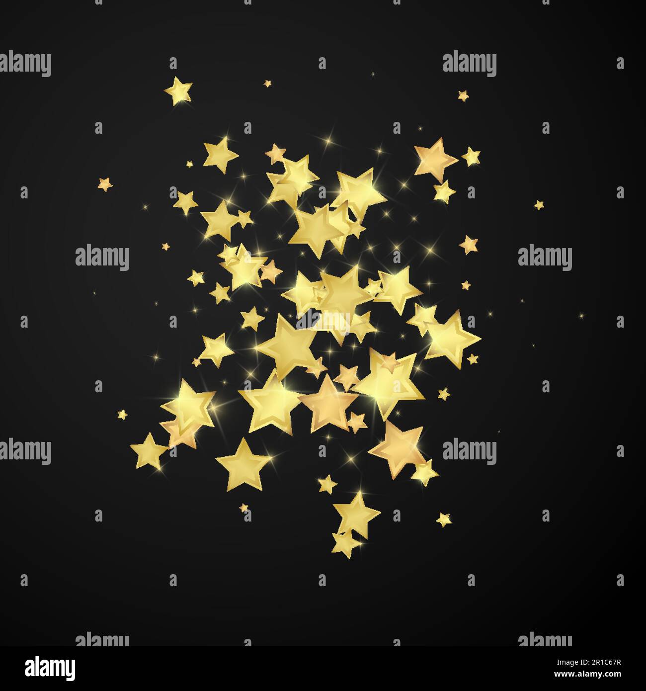 Magic stars vector overlay. Gold stars scattered around randomly, falling down, floating. Chaotic dreamy childish overlay template. Enchanting vector Stock Vector