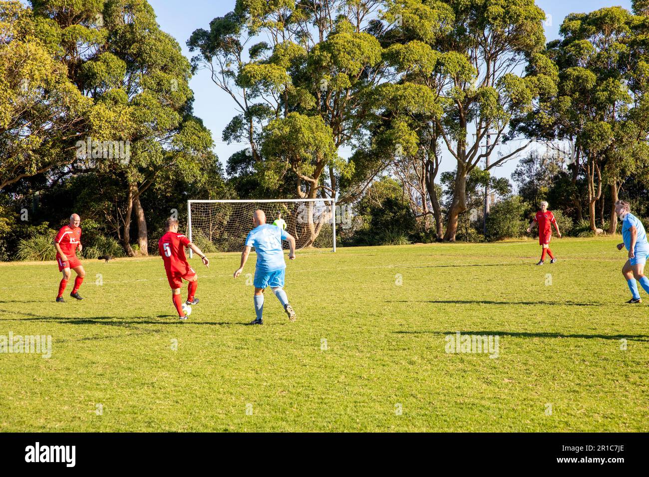 Australia mens grassroots football match between Avalon and Mosman teams in Manly Warringah league,Sydney,NSW,Australia Stock Photo
