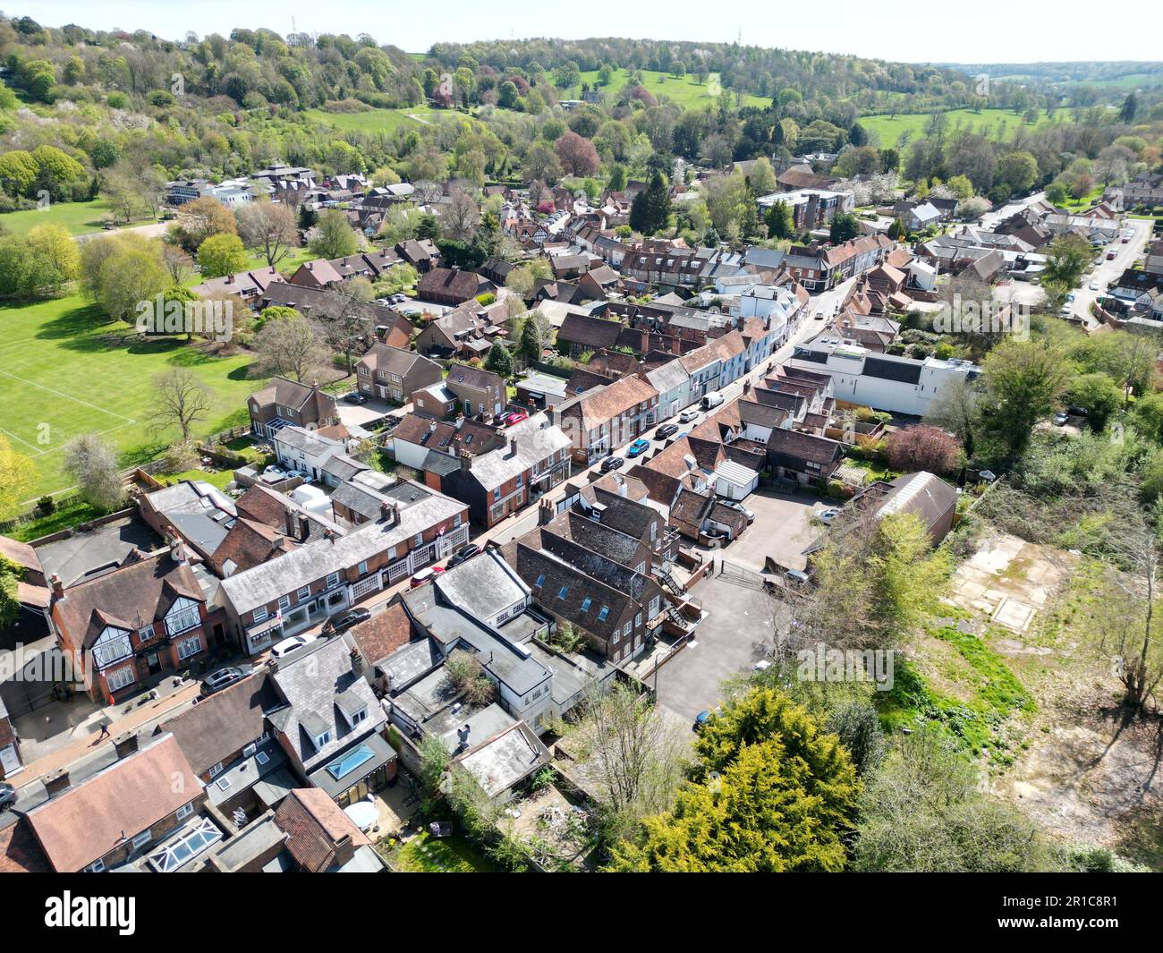 High Street Great Missenden Village Buckinghamshire UK drone, aerial ...