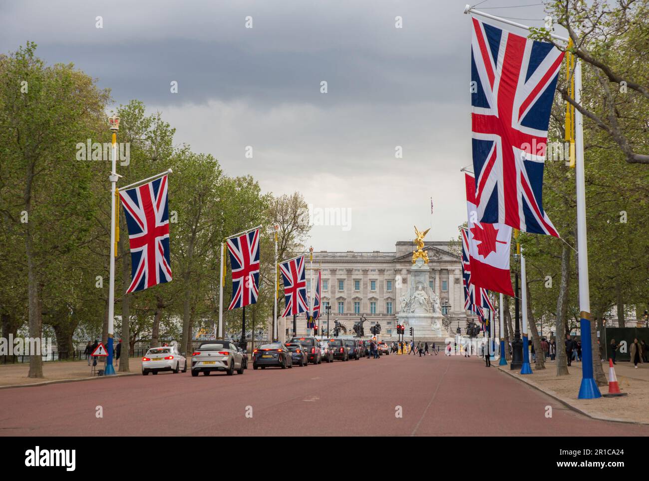 National Flags line the Mall outside Buckingham Palace Stock Photo