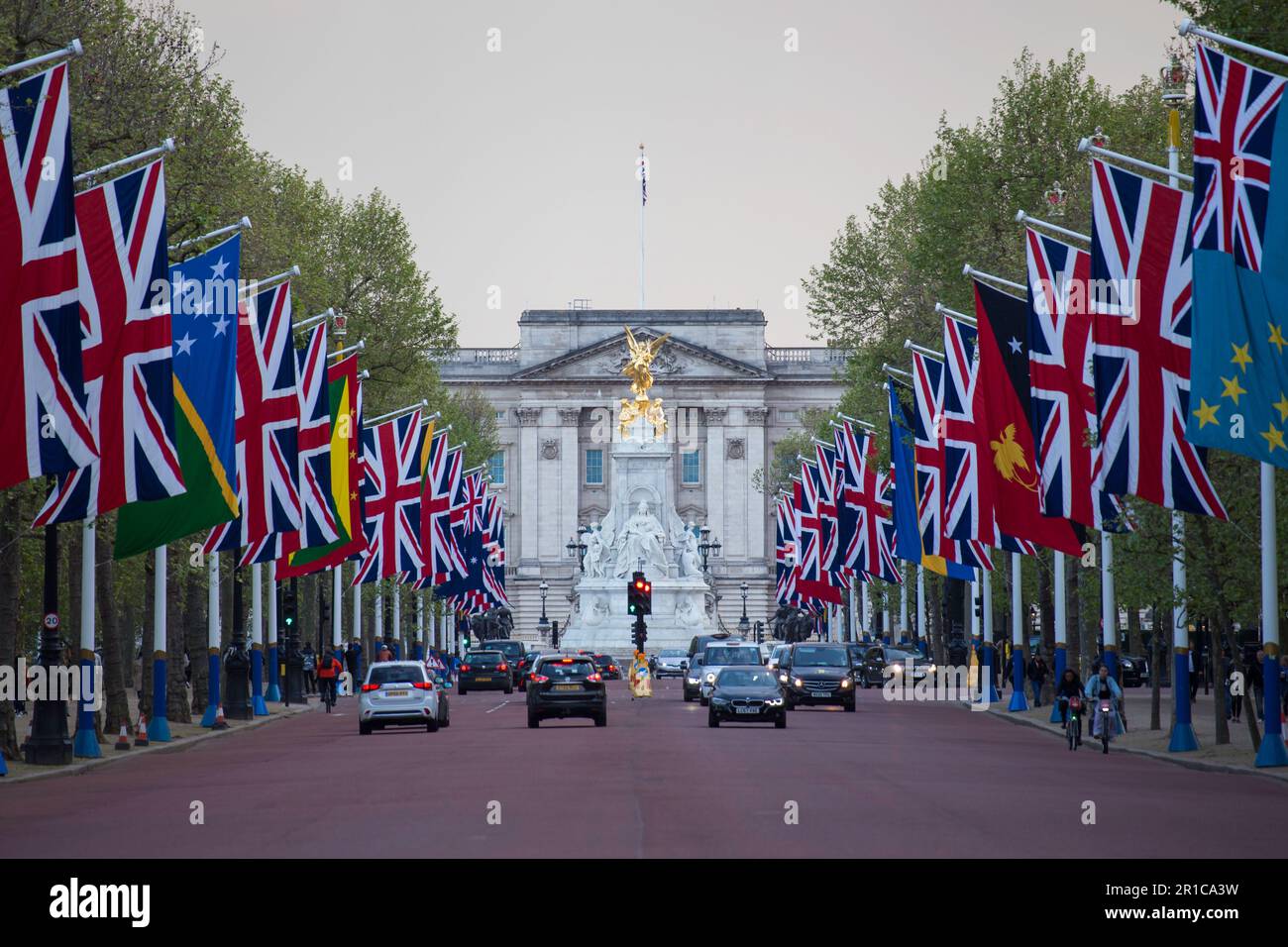 National Flags line the Mall outside Buckingham Palace Stock Photo